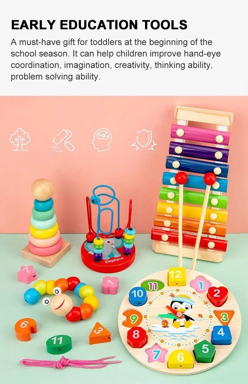 Montessori Wooden Toys for Babies 1 2 3 Years Boy Girl Gift Baby Development Games Wood Puzzle for Kids Educational Learning Toy